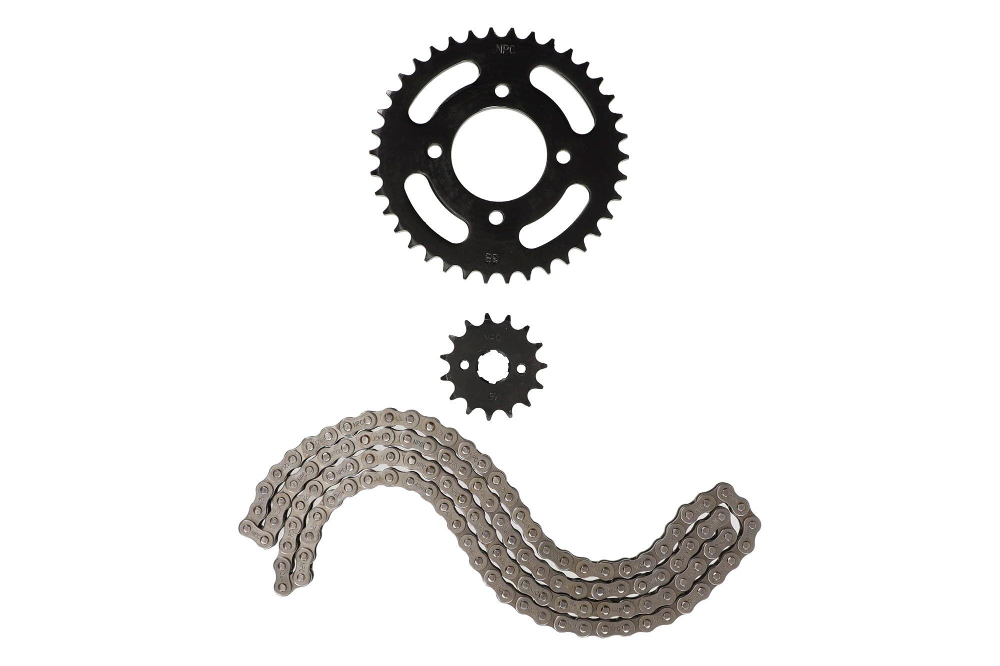 Kit Transmision Kinlon Jl-125-7 // Euromot Hj125-7 (15/38) (428H-120) Centro Catalina 58Mm/Pernos Catalina 8.5Mm/ Cantidad Pernos Catalina 4/Distancia Perno-Perno Catalina 55Mm
