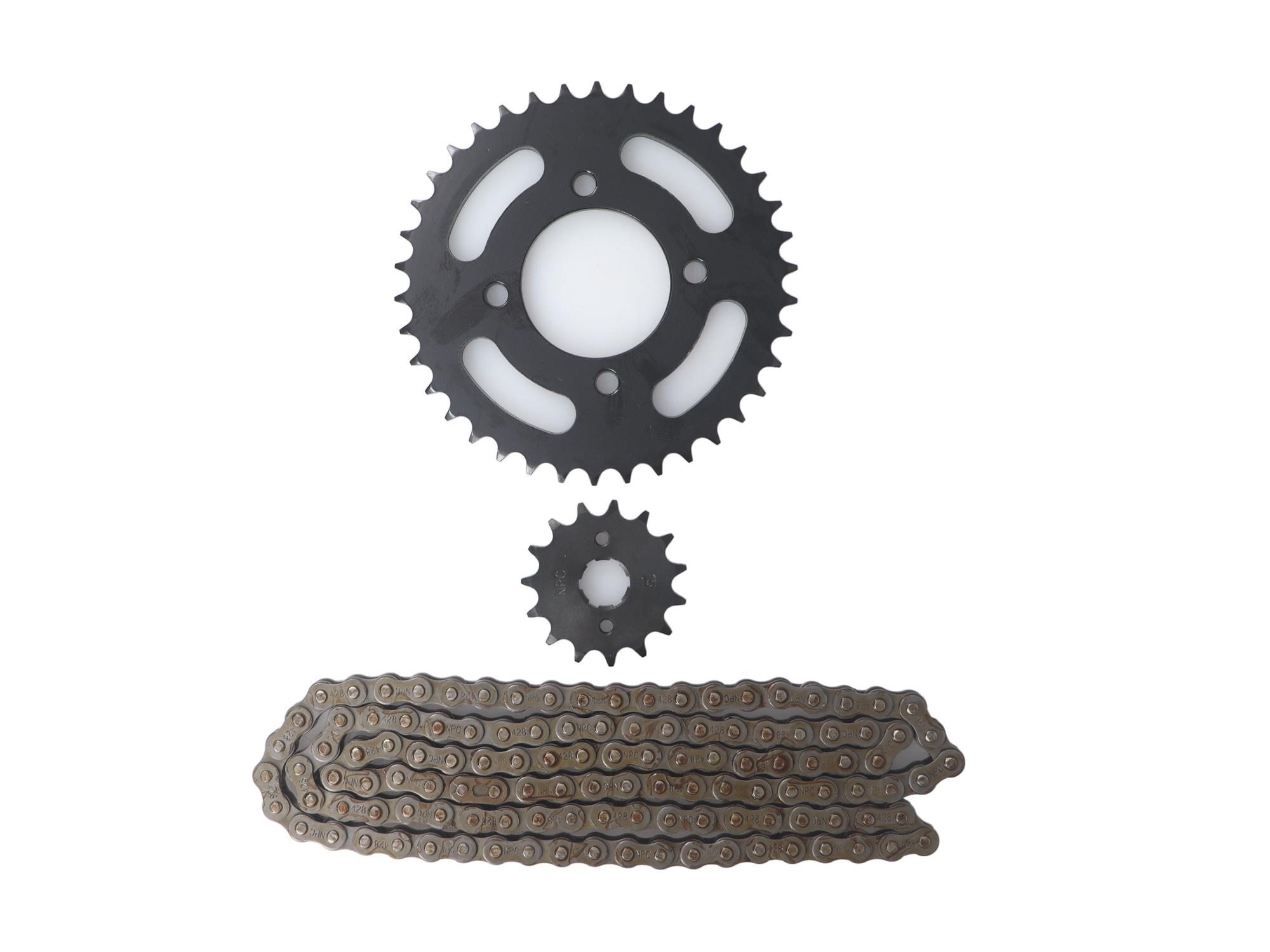 Kit Transmision Kinlon Jl-125-7 // Euromot Hj125-7 (15/38) (428H-120) Centro Catalina 58Mm/Pernos Catalina 8.5Mm/ Cantidad Pernos Catalina 4/Distancia Perno-Perno Catalina 55Mm