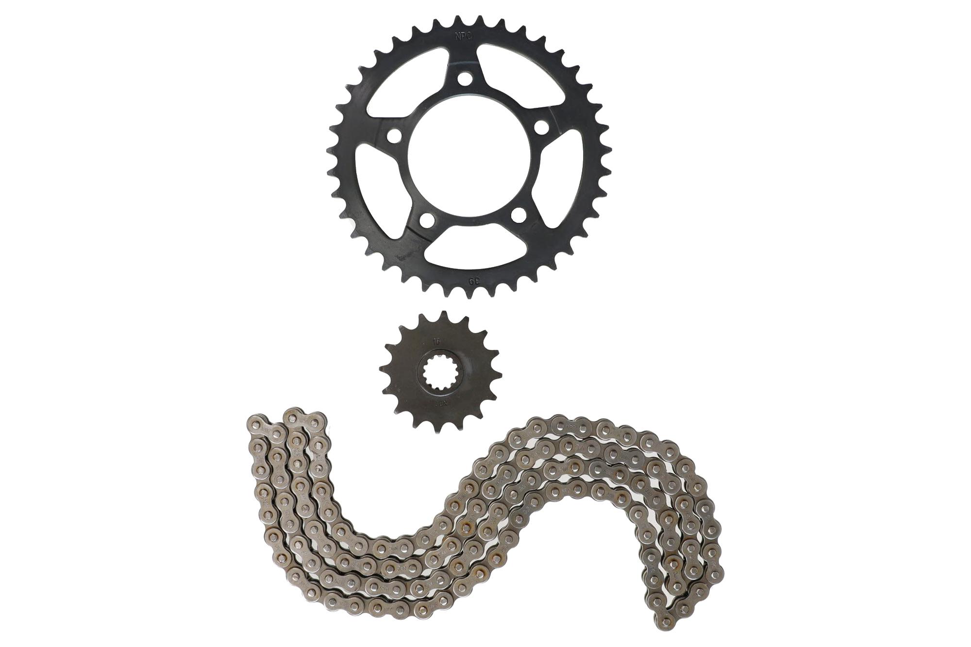 Kit Transmision Suzuki Gs-400/Gs-500 (16/39)(520H-120) Dientes Catalina C39/Dientes Piñon P16/Paso Cadena 520H/Eslabones 120L/Centro Catalina 87Mm/Pernos Catalina 10.5Mm/Cantidad Pernos Catalina 5/Dist Perno Catalina 64Mm/Estria Interna Piñon