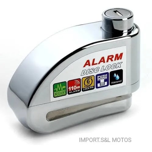 Candado Disco Freno Con Alarma Universal Cromado